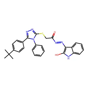 2-{[5-(4-tert-butylphenyl)-4-phenyl-4H-1,2,4-triazol-3-yl]sulfanyl}-N'-[(3Z)-2-oxo-1,2-dihydro-3H-indol-3-ylidene]acetohydrazide structure