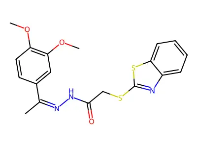2-(1,3-benzothiazol-2-ylsulfanyl)-N'-[(1E)-1-(3,4-dimethoxyphenyl)ethylidene]acetohydrazide structure