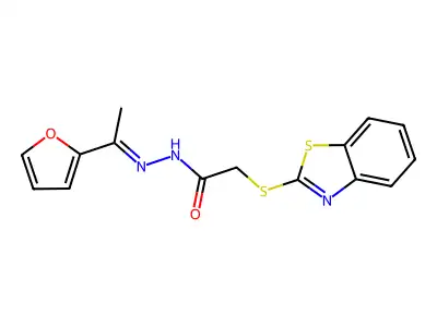 (Z)-2-(benzo[d]thiazol-2-ylthio)-N'-(1-(furan-2-yl)ethylidene)acetohydrazide structure