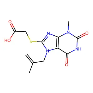 2-[3-Methyl-7-(2-methylprop-2-enyl)-2,6-dioxopurin-8-yl]sulfanylacetic acid structure