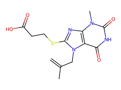 3-[3-Methyl-7-(2-methylprop-2-enyl)-2,6-dioxopurin-8-yl]sulfanylpropanoic acid structure
