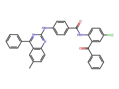 N-(2-benzoyl-4-chlorophenyl)-4-[(6-methyl-4-phenylquinazolin-2-yl)amino]benzamide structure