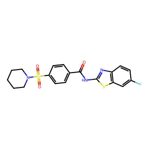 N-(6-fluorobenzo[d]thiazol-2-yl)-4-(piperidin-1-ylsulfonyl)benzamide structure