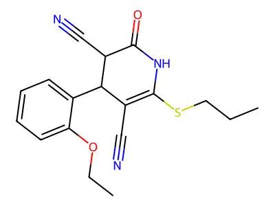 4-(2-ethoxyphenyl)-2-oxo-6-(propylthio)-1,2,3,4-tetrahydropyridine-3,5-dicarbonitrile structure