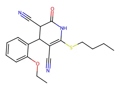 6-(butylsulfanyl)-4-(2-ethoxyphenyl)-2-oxo-1,2,3,4-tetrahydropyridine-3,5-dicarbonitrile structure