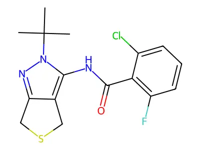 N-(2-tert-butyl-4,6-dihydrothieno[3,4-c]pyrazol-3-yl)-2-chloro-6-fluorobenzamide structure