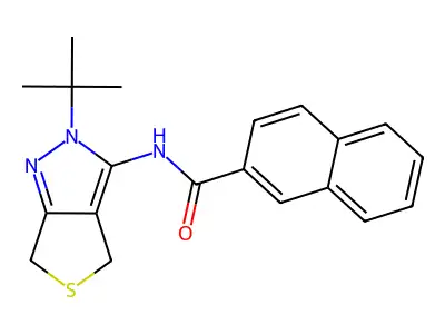 N-(2-tert-butyl-4,6-dihydrothieno[3,4-c]pyrazol-3-yl)naphthalene-2-carboxamide structure