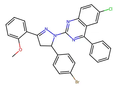 2-(5-(4-bromophenyl)-3-(2-methoxyphenyl)-4,5-dihydro-1H-pyrazol-1-yl)-6-chloro-4-phenylquinazoline structure