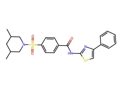 4-((3,5-dimethylpiperidin-1-yl)sulfonyl)-N-(4-phenylthiazol-2-yl)benzamide structure