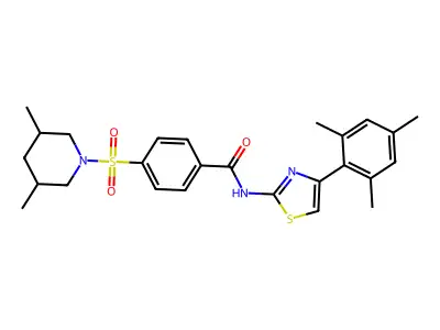 4-((3,5-dimethylpiperidin-1-yl)sulfonyl)-N-(4-mesitylthiazol-2-yl)benzamide structure