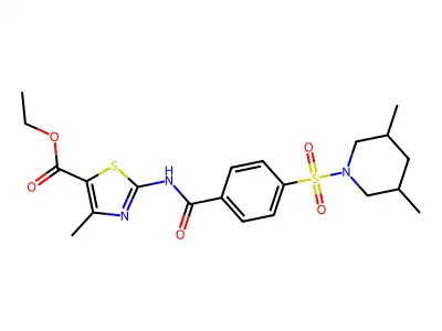 ethyl 2-{4-[(3,5-dimethylpiperidin-1-yl)sulfonyl]benzamido}-4-methyl-1,3-thiazole-5-carboxylate structure