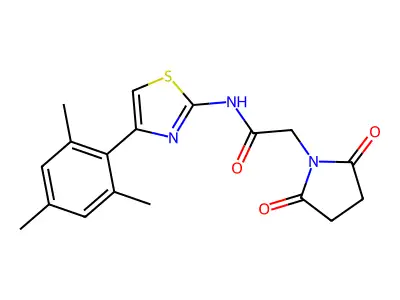 2-(2,5-dioxopyrrolidin-1-yl)-N-[4-(2,4,6-trimethylphenyl)-1,3-thiazol-2-yl]acetamide structure