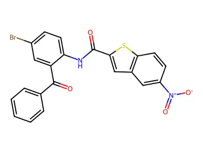 N-(2-benzoyl-4-bromophenyl)-5-nitro-1-benzothiophene-2-carboxamide structure