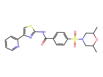 4-((2,6-dimethylmorpholino)sulfonyl)-N-(4-(pyridin-2-yl)thiazol-2-yl)benzamide structure