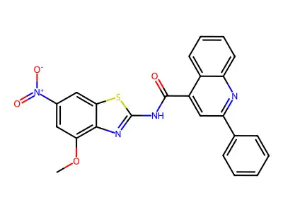N-(4-methoxy-6-nitro-1,3-benzothiazol-2-yl)-2-phenylquinoline-4-carboxamide structure