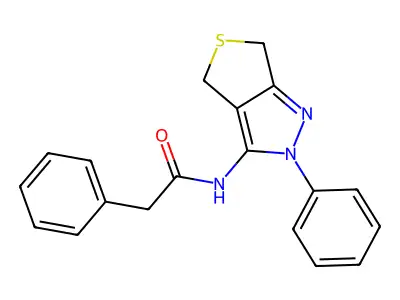 2-phenyl-N-(2-phenyl-4,6-dihydrothieno[3,4-c]pyrazol-3-yl)acetamide structure