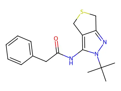 N-(2-tert-butyl-4,6-dihydrothieno[3,4-c]pyrazol-3-yl)-2-phenylacetamide structure