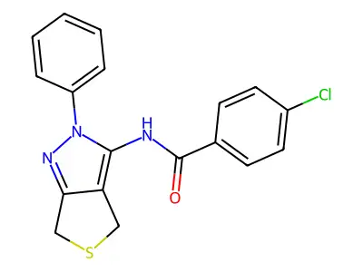 4-chloro-N-(2-phenyl-4,6-dihydrothieno[3,4-c]pyrazol-3-yl)benzamide structure