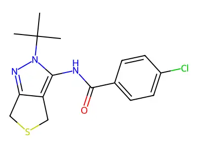 N-(2-tert-butyl-4,6-dihydrothieno[3,4-c]pyrazol-3-yl)-4-chlorobenzamide structure