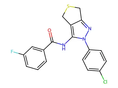 N-[2-(4-chlorophenyl)-4,6-dihydrothieno[3,4-c]pyrazol-3-yl]-3-fluorobenzamide structure