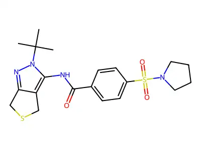 N-(2-tert-butyl-4,6-dihydrothieno[3,4-c]pyrazol-3-yl)-4-pyrrolidin-1-ylsulfonylbenzamide structure