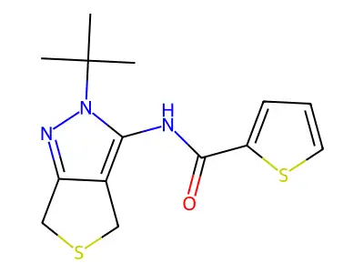 N-(2-tert-butyl-4,6-dihydrothieno[3,4-c]pyrazol-3-yl)thiophene-2-carboxamide structure