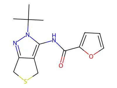 N-(2-tert-butyl-4,6-dihydrothieno[3,4-c]pyrazol-3-yl)furan-2-carboxamide structure