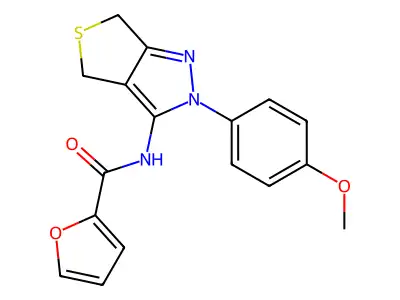 N-[2-(4-methoxyphenyl)-4,6-dihydrothieno[3,4-c]pyrazol-3-yl]furan-2-carboxamide structure