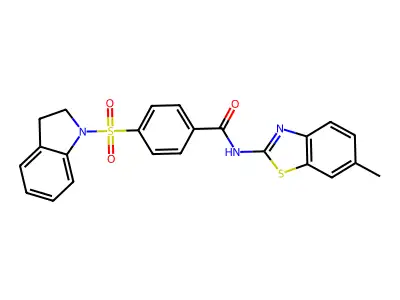 4-(indolin-1-ylsulfonyl)-N-(6-methylbenzo[d]thiazol-2-yl)benzamide structure