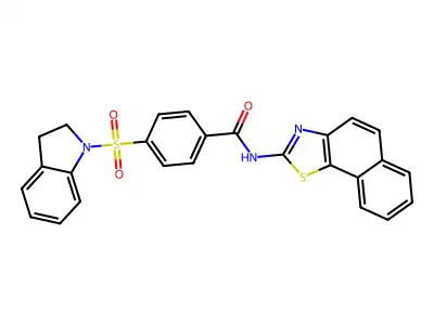 4-(indolin-1-ylsulfonyl)-N-(naphtho[2,1-d]thiazol-2-yl)benzamide structure