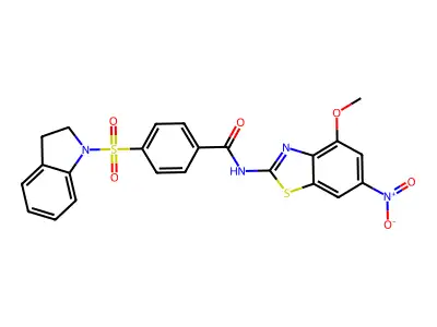 4-(indolin-1-ylsulfonyl)-N-(4-methoxy-6-nitrobenzo[d]thiazol-2-yl)benzamide structure