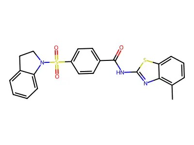 4-(indolin-1-ylsulfonyl)-N-(4-methylbenzo[d]thiazol-2-yl)benzamide structure