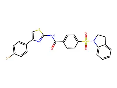 N-(4-(4-bromophenyl)thiazol-2-yl)-4-(indolin-1-ylsulfonyl)benzamide structure