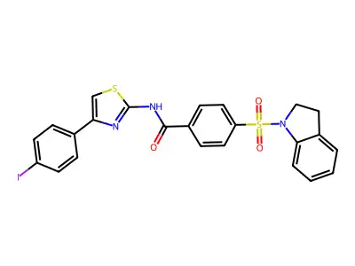 4-(indolin-1-ylsulfonyl)-N-(4-(4-iodophenyl)thiazol-2-yl)benzamide structure