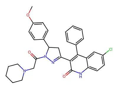 6-chloro-3-(5-(4-methoxyphenyl)-1-(2-(piperidin-1-yl)acetyl)-4,5-dihydro-1H-pyrazol-3-yl)-4-phenylquinolin-2(1H)-one structure