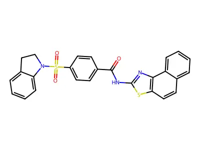 4-(indolin-1-ylsulfonyl)-N-(naphtho[1,2-d]thiazol-2-yl)benzamide structure