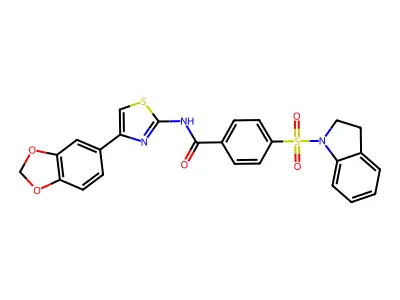 N-(4-(benzo[d][1,3]dioxol-5-yl)thiazol-2-yl)-4-(indolin-1-ylsulfonyl)benzamide structure