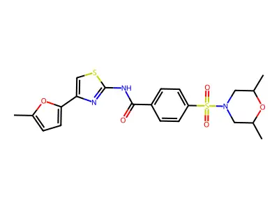 4-((2,6-dimethylmorpholino)sulfonyl)-N-(4-(5-methylfuran-2-yl)thiazol-2-yl)benzamide structure