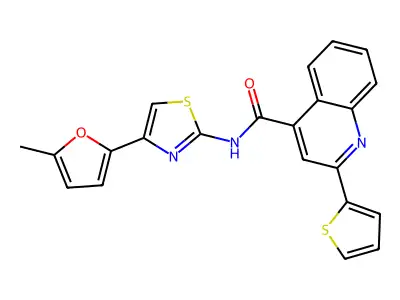 N-(4-(5-methylfuran-2-yl)thiazol-2-yl)-2-(thiophen-2-yl)quinoline-4-carboxamide structure