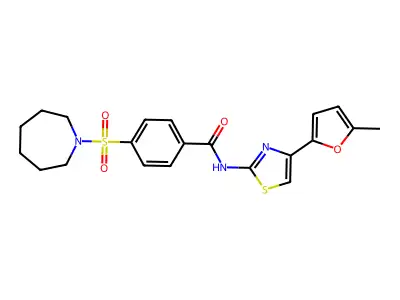 4-(azepan-1-ylsulfonyl)-N-(4-(5-methylfuran-2-yl)thiazol-2-yl)benzamide structure