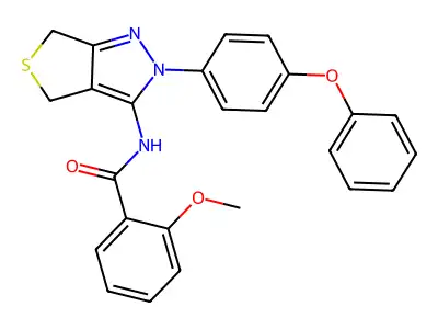2-methoxy-N-[2-(4-phenoxyphenyl)-4,6-dihydrothieno[3,4-c]pyrazol-3-yl]benzamide structure