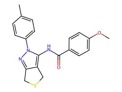 4-methoxy-N-[2-(4-methylphenyl)-4,6-dihydrothieno[3,4-c]pyrazol-3-yl]benzamide structure