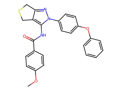 4-methoxy-N-[2-(4-phenoxyphenyl)-4,6-dihydrothieno[3,4-c]pyrazol-3-yl]benzamide structure