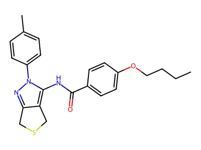 4-butoxy-N-(2-(p-tolyl)-4,6-dihydro-2H-thieno[3,4-c]pyrazol-3-yl)benzamide structure