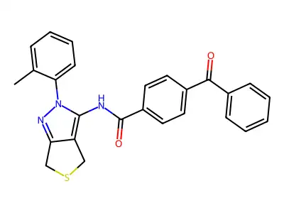 4-benzoyl-N-[2-(2-methylphenyl)-4,6-dihydrothieno[3,4-c]pyrazol-3-yl]benzamide structure