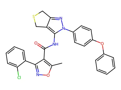 3-(2-chlorophenyl)-5-methyl-N-(2-(4-phenoxyphenyl)-4,6-dihydro-2H-thieno[3,4-c]pyrazol-3-yl)isoxazole-4-carboxamide structure