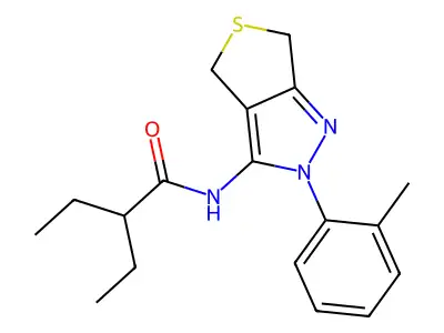2-ethyl-N-[2-(2-methylphenyl)-4,6-dihydrothieno[3,4-c]pyrazol-3-yl]butanamide structure