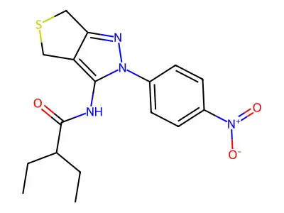2-ethyl-N-[2-(4-nitrophenyl)-4,6-dihydrothieno[3,4-c]pyrazol-3-yl]butanamide structure