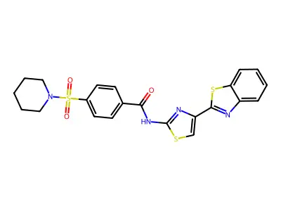N-(4-(benzo[d]thiazol-2-yl)thiazol-2-yl)-4-(piperidin-1-ylsulfonyl)benzamide structure
