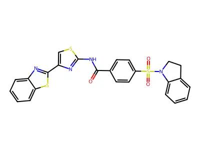 N-(4-(benzo[d]thiazol-2-yl)thiazol-2-yl)-4-(indolin-1-ylsulfonyl)benzamide structure